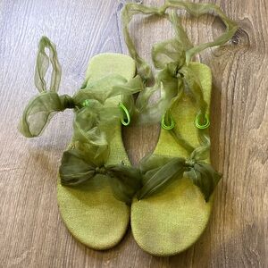 Green tie up sandals
